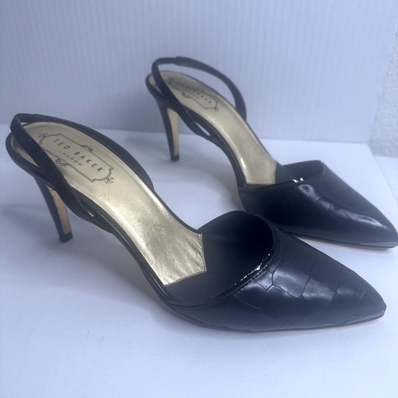 Ted Baker London Shoes - Black Ted Baker Slingback kitten heels - Size 9 - Croc style leather